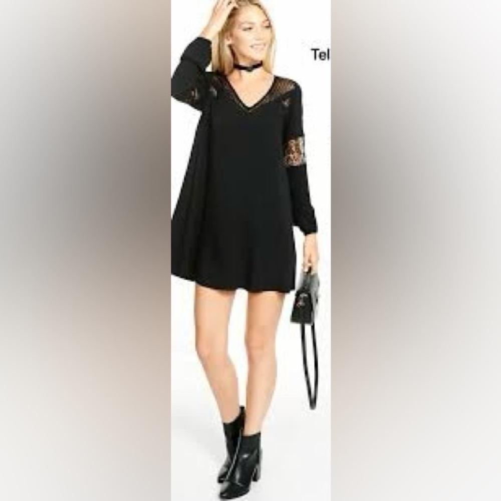 Express Lace Accents Long Sleeve Dress